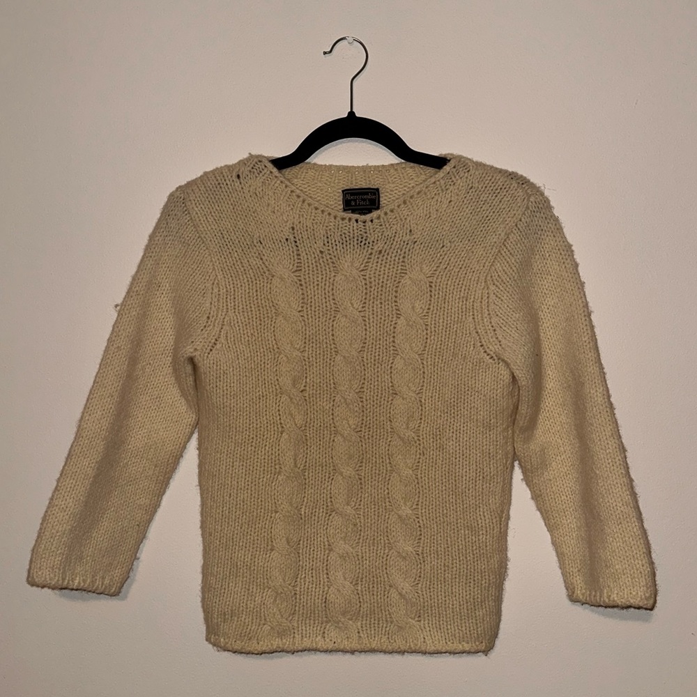 Vtg 90s Y2K Abercrombie & Fitch Cable Knit Wool Sweater Medium